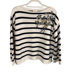 Demylee Striped Oversized Sweater with Floral Sequin Design Size S Parisian